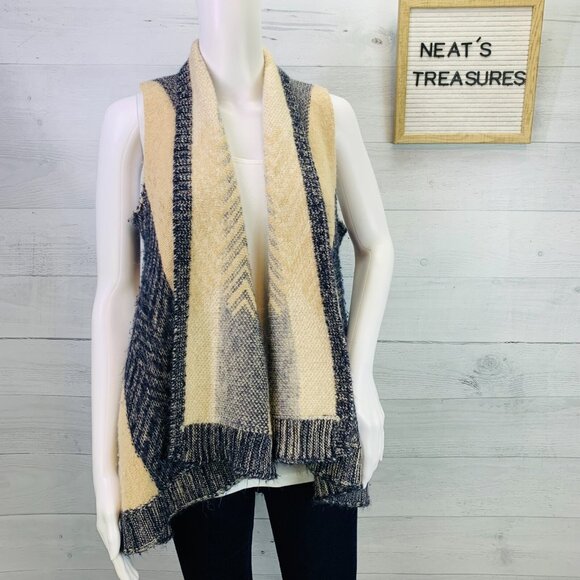 Sleeping On Snow Anthropologie Beige Blue Wool Blend Cardigan Sweater Sz XS / S - Picture 2 of 8
